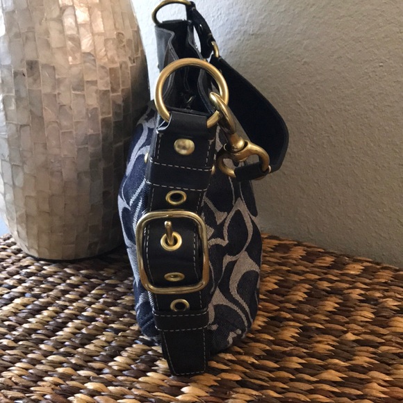 COACH ZOE SIGNATURE DENIM BLUE/GRAY FABRIC BAG - Picture 5 of 8